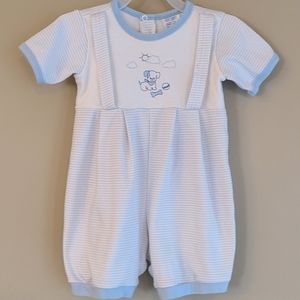 Vintage striped short romper with puppy detail